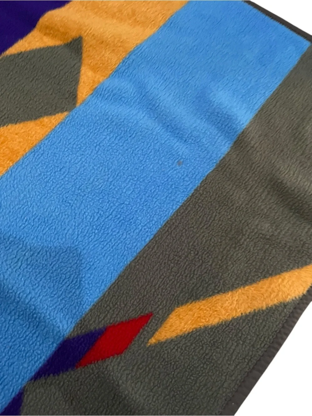 Vintage 1970s DOLAN Velour Blanket, Retro Geometric Design, 66 × 54 in